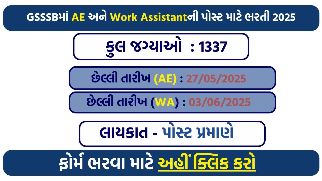 Gujarat GSSSB Recruitment 2025: 1337 AE Civil & Work Assistant Openings