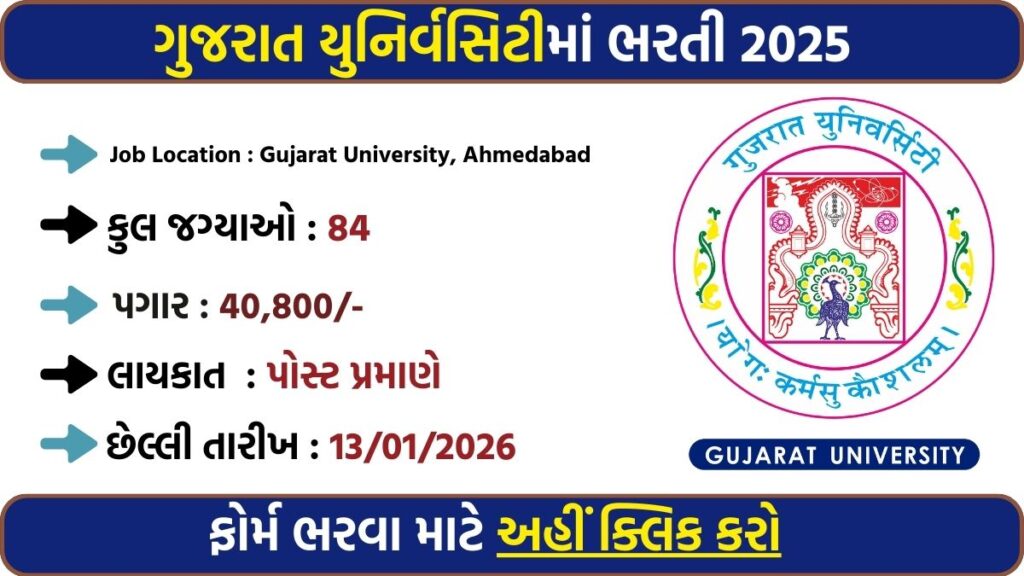 Gujarat University Recruitment 2025 – Apply Online for Clerk, Registrar, Engineer & Other Posts