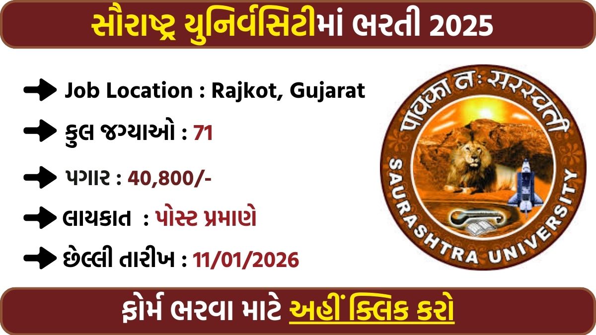 Saurashtra University Recruitment 2025: Apply Online for 71 Non-Teaching Posts